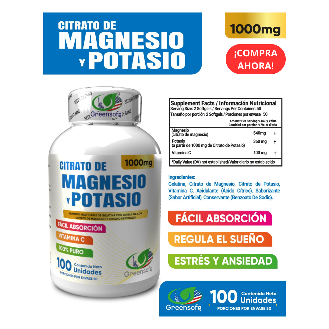 CITRATO MAGNESIO Y POTASIO 1000mg GREEN